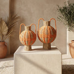 Rotan Kruik met Handvatten – Oranje & Roze