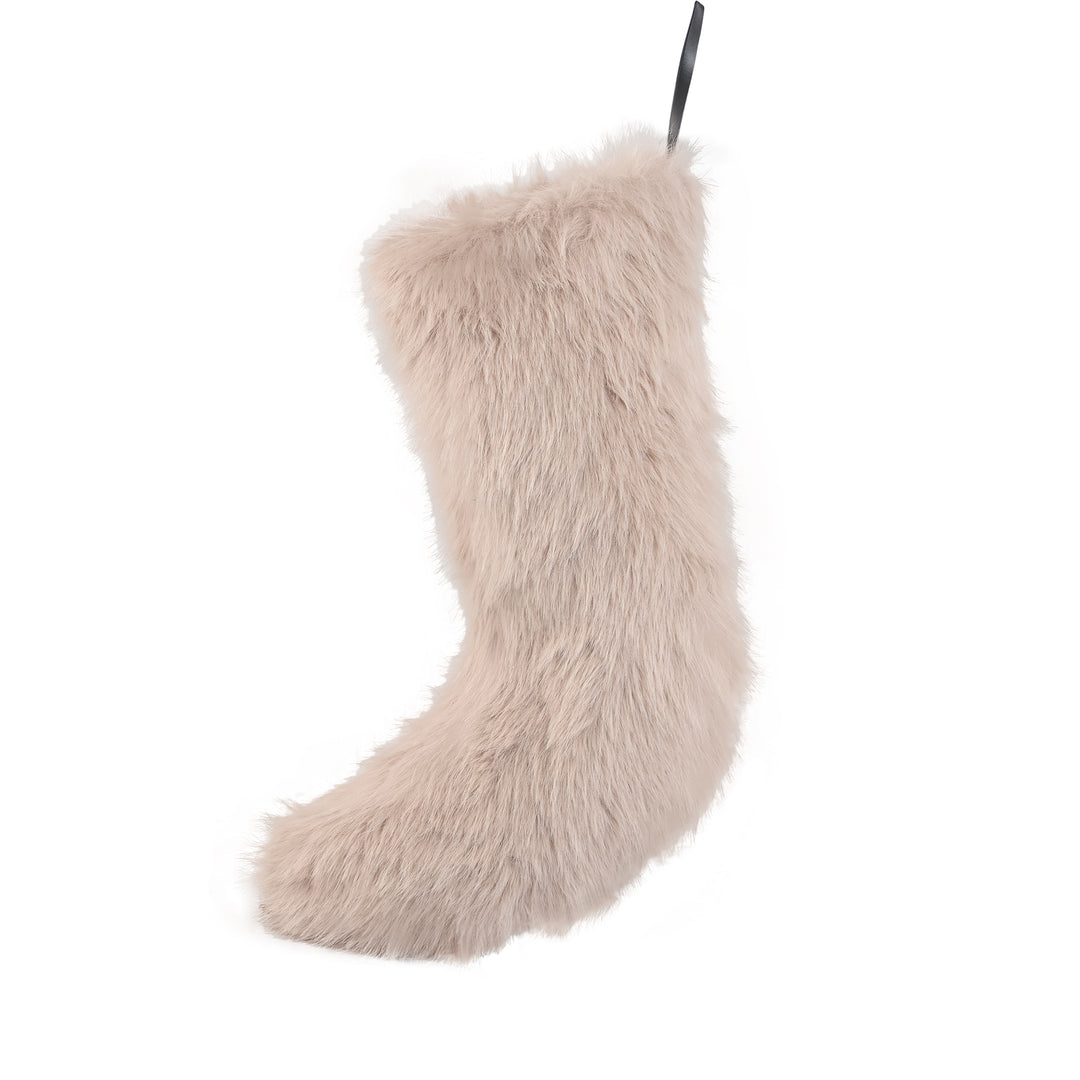 Kerstsok van imitatiebont in beige, 53 cm
