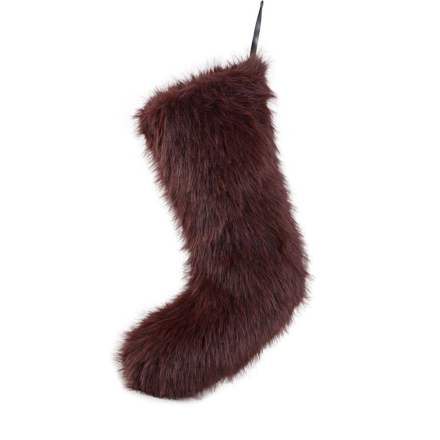 Kerstsok van imitatiebont in donkerbruin, 53 cm