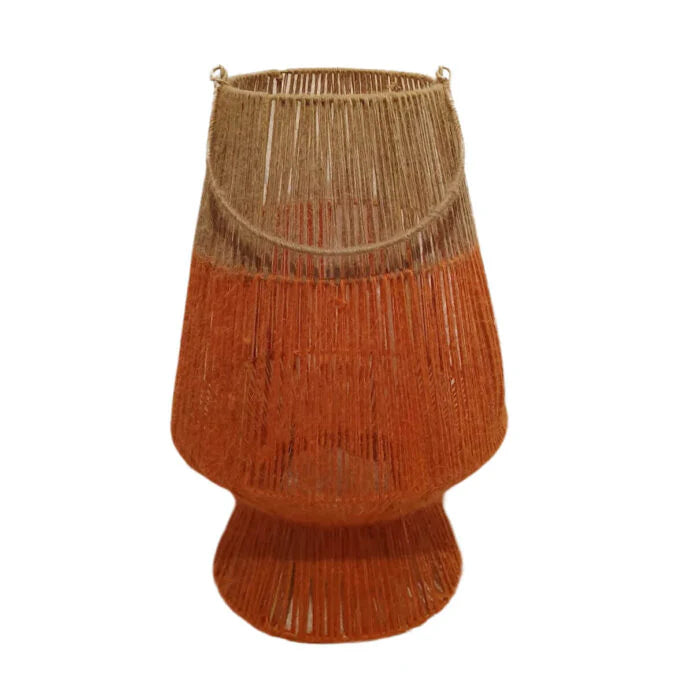 Rotan Windlicht – Fuchsia/Naturel & Oranje Tuin Lantaarns
