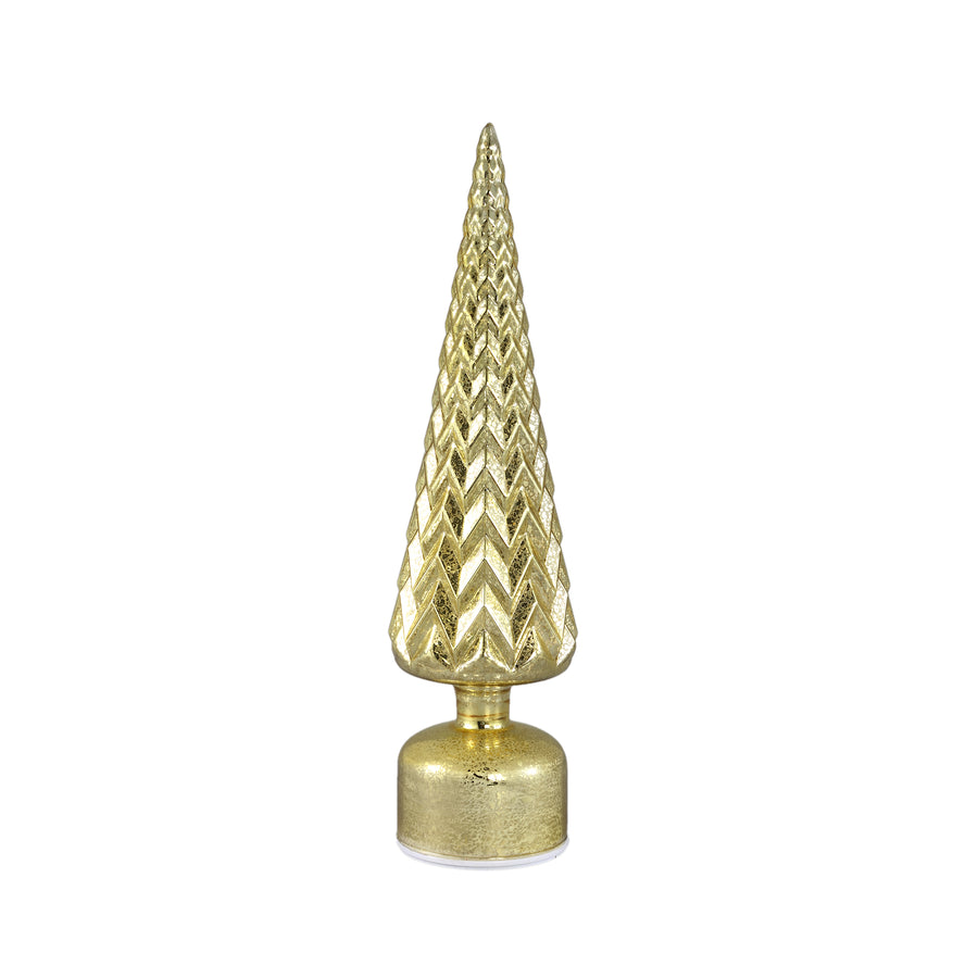 LED kerstboom van glas goud 35 cm met geometrisch patroon