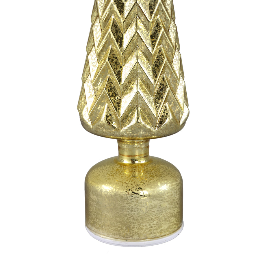 Detail van de gouden glazen LED kerstboom met zigzagpatroon