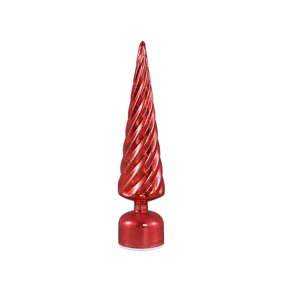 LED kerstboom van glas rood 40 cm met gedraaid patroon