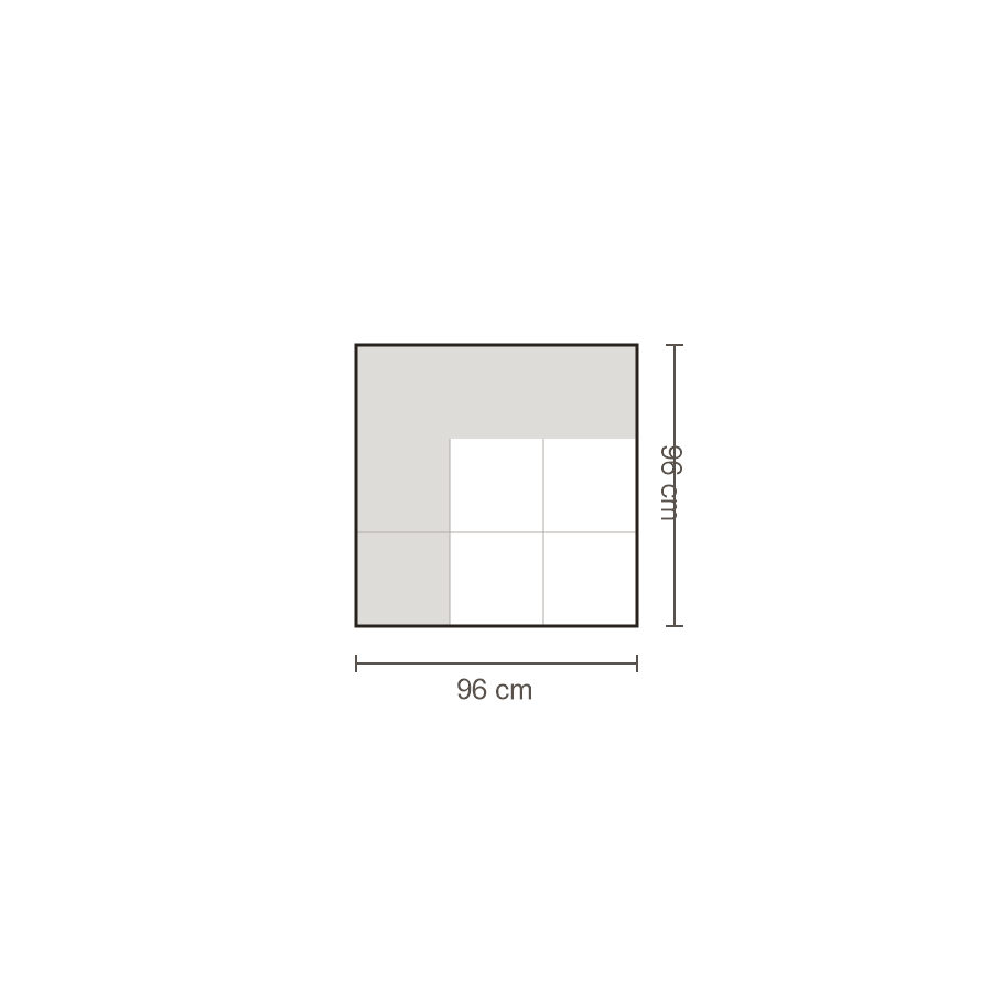 Bovenaanzicht Lucca element: 1-zits arm links – 96 x 96 cm