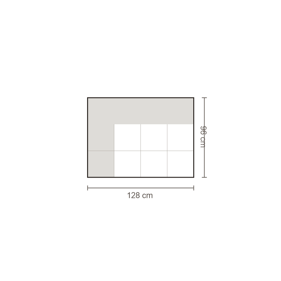 Bovenaanzicht Lucca element: 1,5-zits arm links – 96 x 128 cm