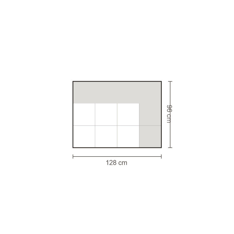 Bovenaanzicht Lucca element: 1,5-zits arm rechts – 96 x 128 cm