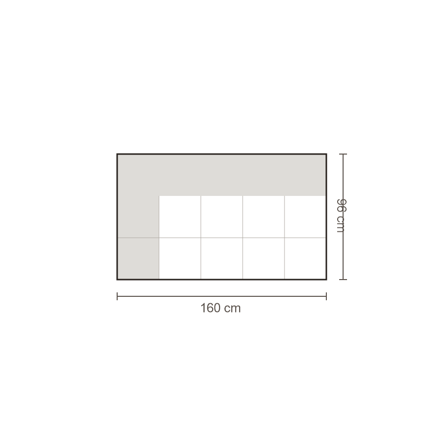 Bovenaanzicht Lucca element: 2-zits arm links – 96 x 160 cm