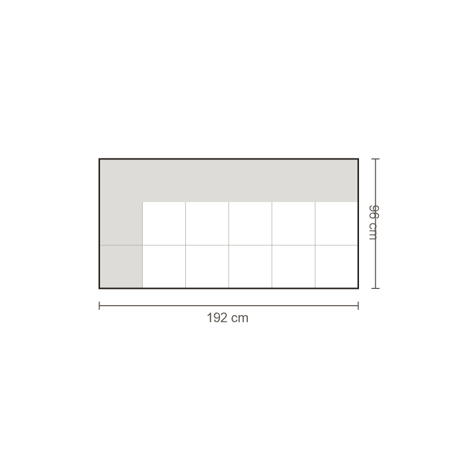 Bovenaanzicht Lucca element: 2,5-zits arm links – 96 x 192 cm