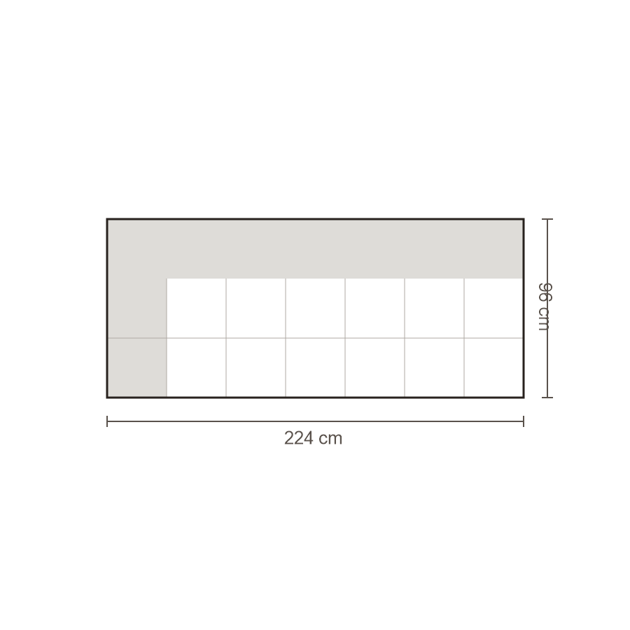 Bovenaanzicht Lucca element: 3-zits arm links – 96 x 224 cm