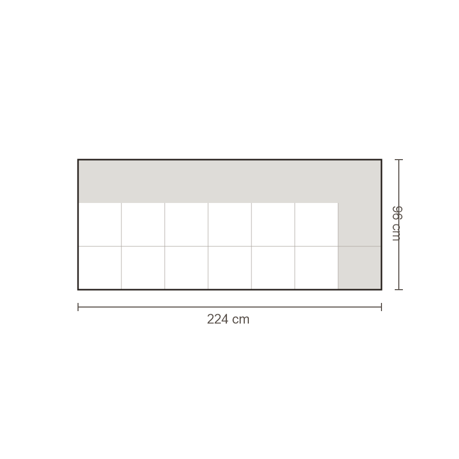 Bovenaanzicht Lucca element: 3-zits arm rechts – 96 x 224 cm