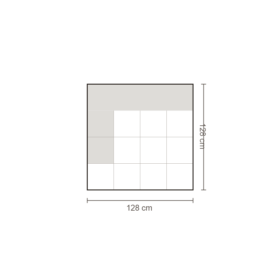 Bovenaanzicht Lucca element: 1,5-zits diep arm links – 128 x 128 cm