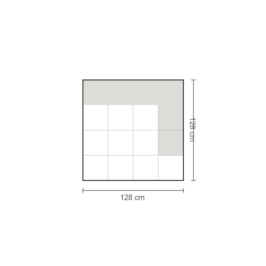 Bovenaanzicht Lucca element: 1,5-zits diep arm rechts – 128 x 128 cm