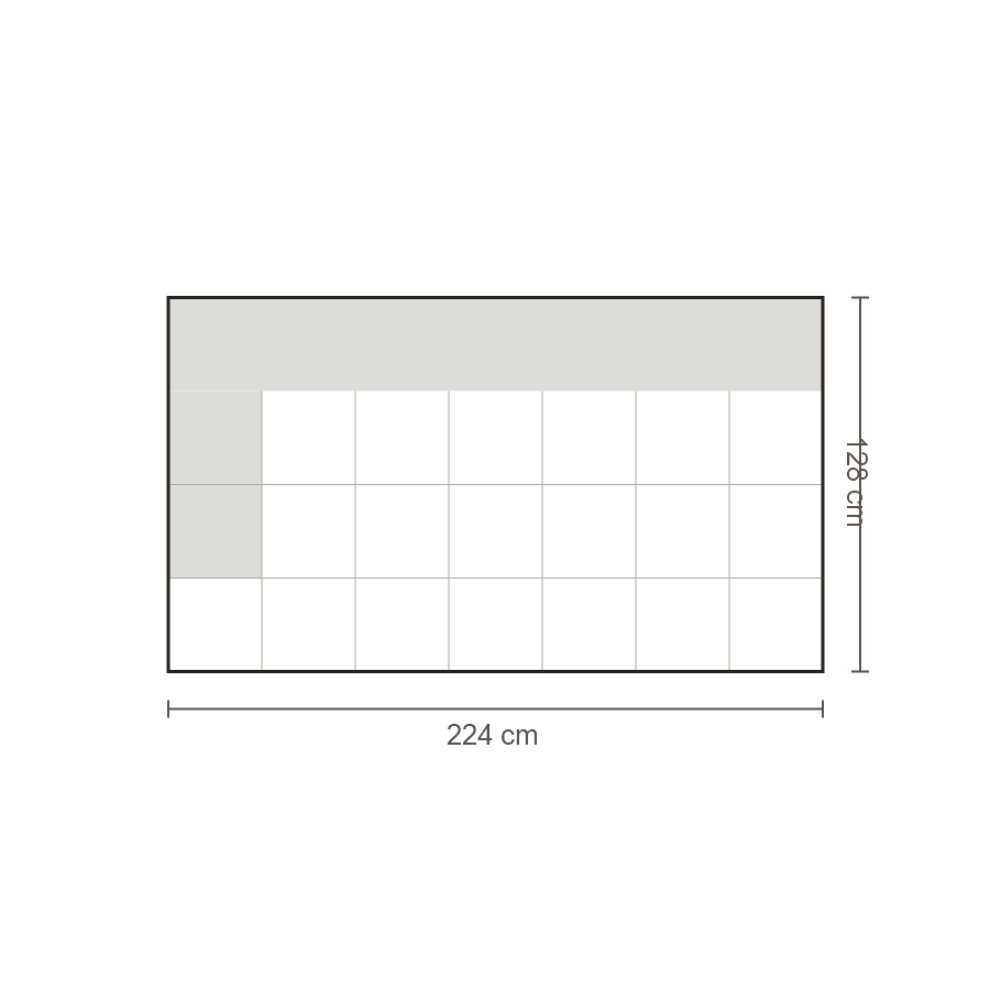 Bovenaanzicht Lucca element: 3-zits diep arm links – 128 x 224 cm