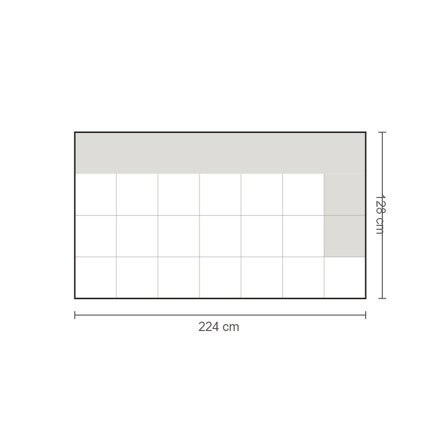 Bovenaanzicht Lucca element: 3-zits diep arm rechts – 128 x 224 cm