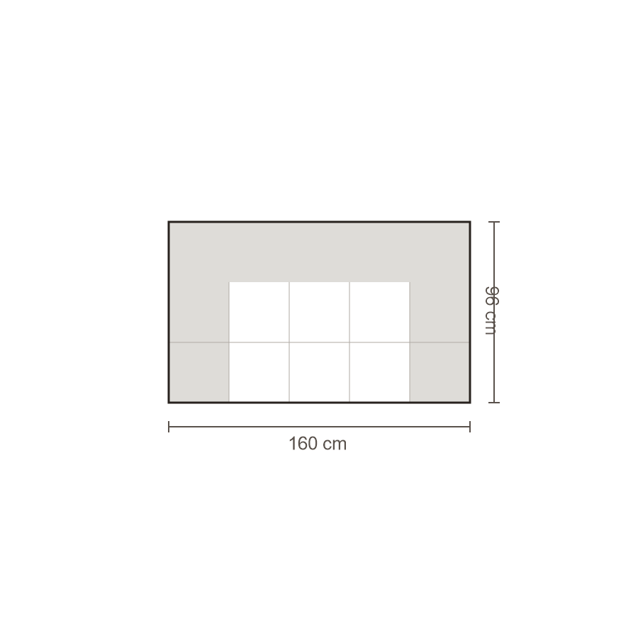 Bovenaanzicht Lucca element: Bank 1,5-zits met twee armleuningen – 96 x 160 cm