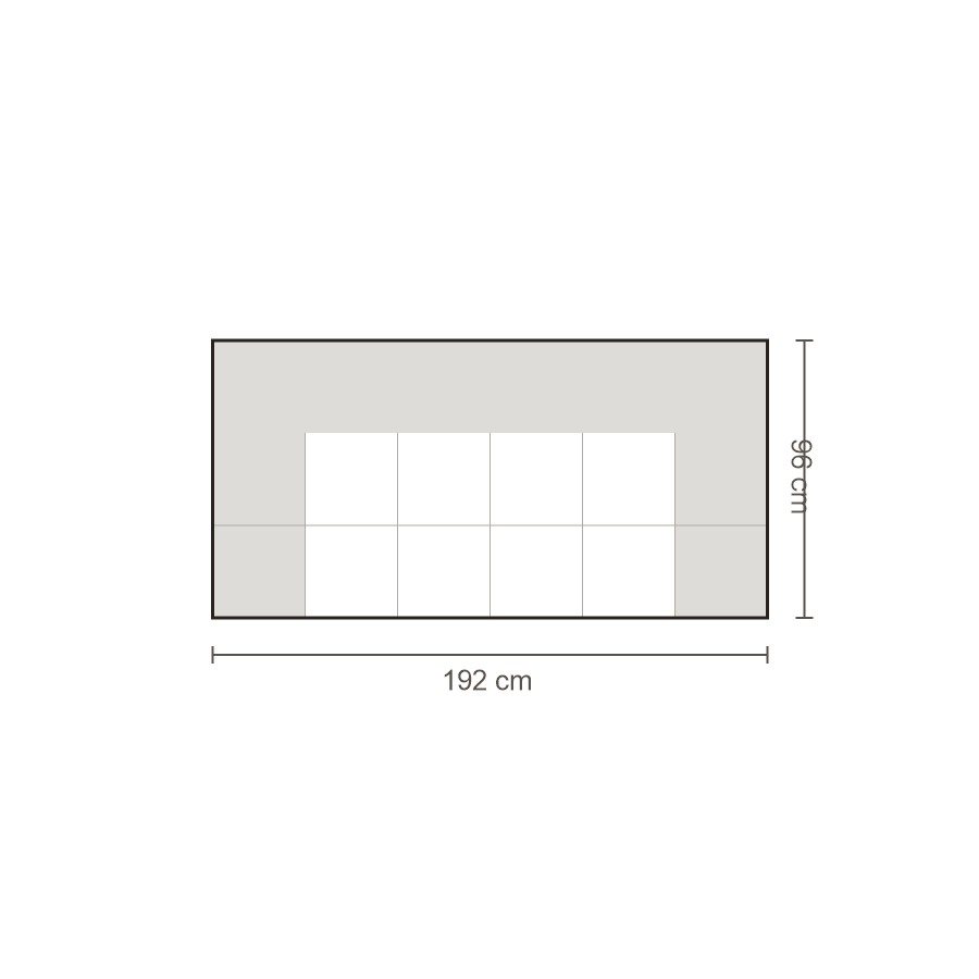 Bovenaanzicht Lucca element: Bank 2-zits met twee armleuningen – 96 x 192 cm