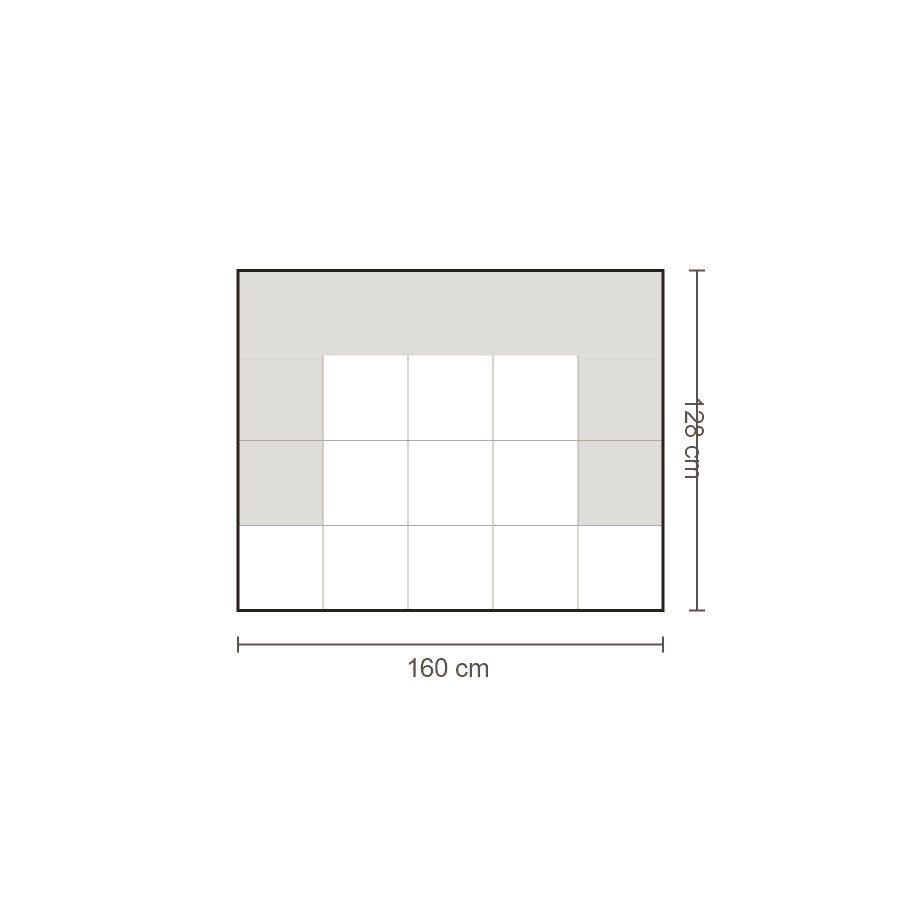 Bovenaanzicht Lucca element: Bank 1,5-zits diep met twee armleuningen – 128 x 160 cm