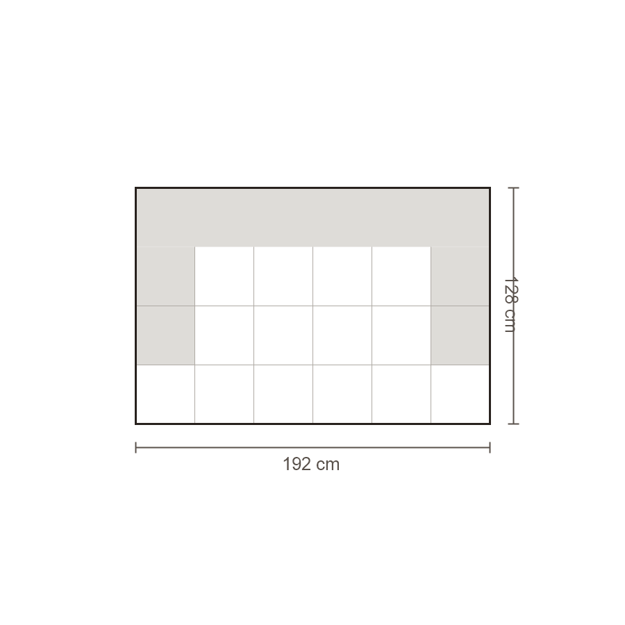 Bovenaanzicht Lucca element: Bank 2-zits diep met twee armleuningen – 128 x 192 cm