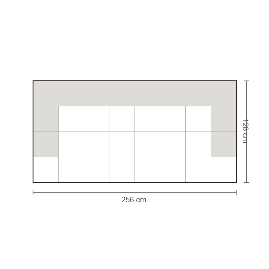 Bovenaanzicht Lucca element: Bank 3-zits diep met twee armleuningen – 128 x 256 cm