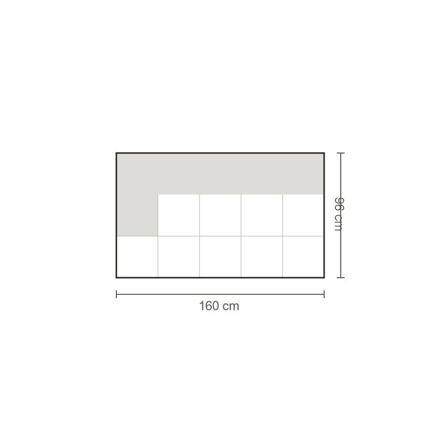 Bovenaanzicht Lucca element: Ottomane 2-zits links – 96 x 160 cm