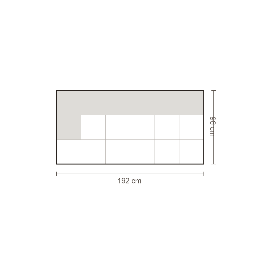 Bovenaanzicht Lucca element: Ottomane 2,5-zits links – 96 x 192 cm