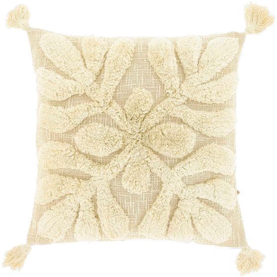 Sierkussen Reliëf Bloemmotief Crème met Kwastjes 45x45 cm