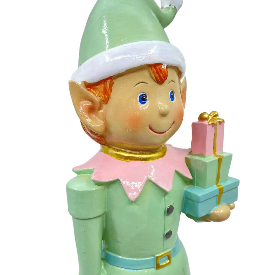 Beeld Kerst Elf Jongen Kado Pastel 12x38cm