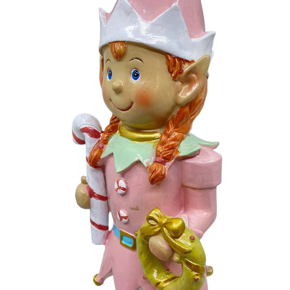Beeld Kerst Elf Meisje Krans Pastel 12x38cm