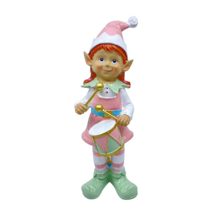 Beeld Kerst Elf Meisje Trommel Pastel 10x32cm