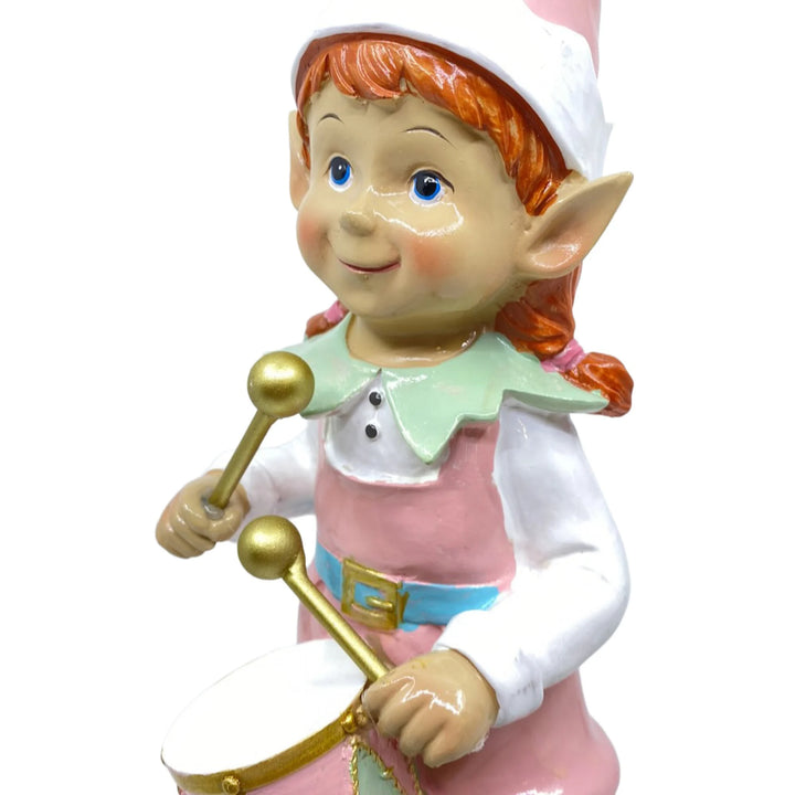 Beeld Kerst Elf Meisje Trommel Pastel 10x32cm