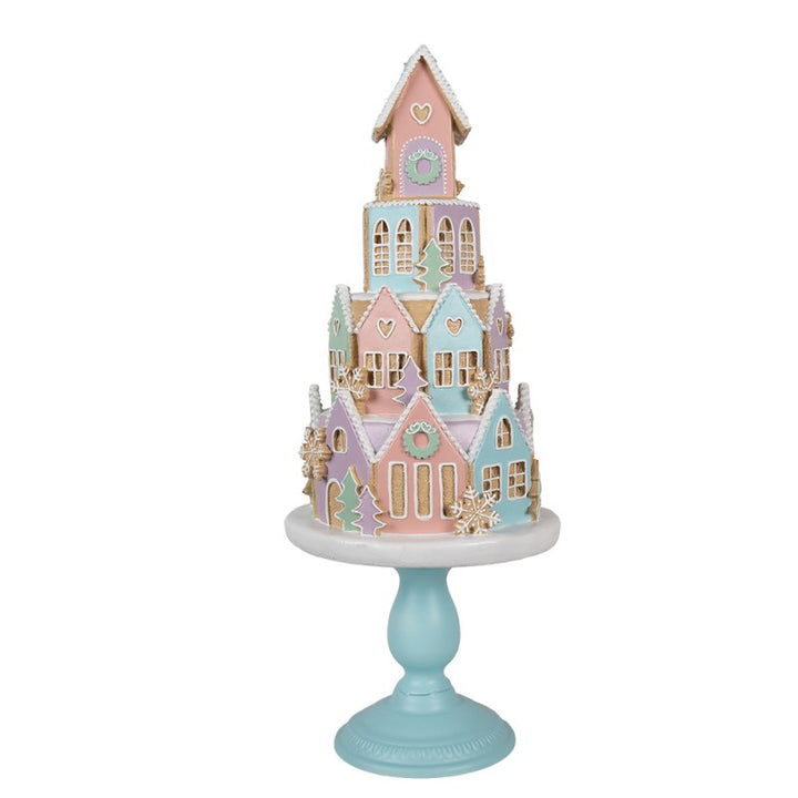 Gingerbread house 59 cm Blauw Roze Kunststof