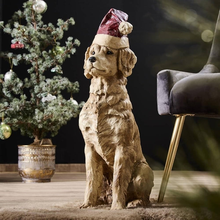 Kerst hond bruin met rode muts – 67 cm Golden Retriever