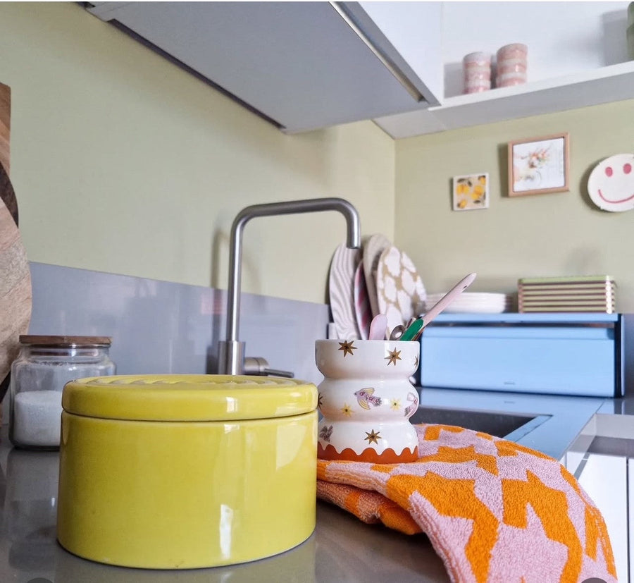 Pied-de-poule keukenhanddoek in roze en oranje