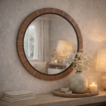 Tiess ronde houten wandspiegel naturel 101cm PTMD