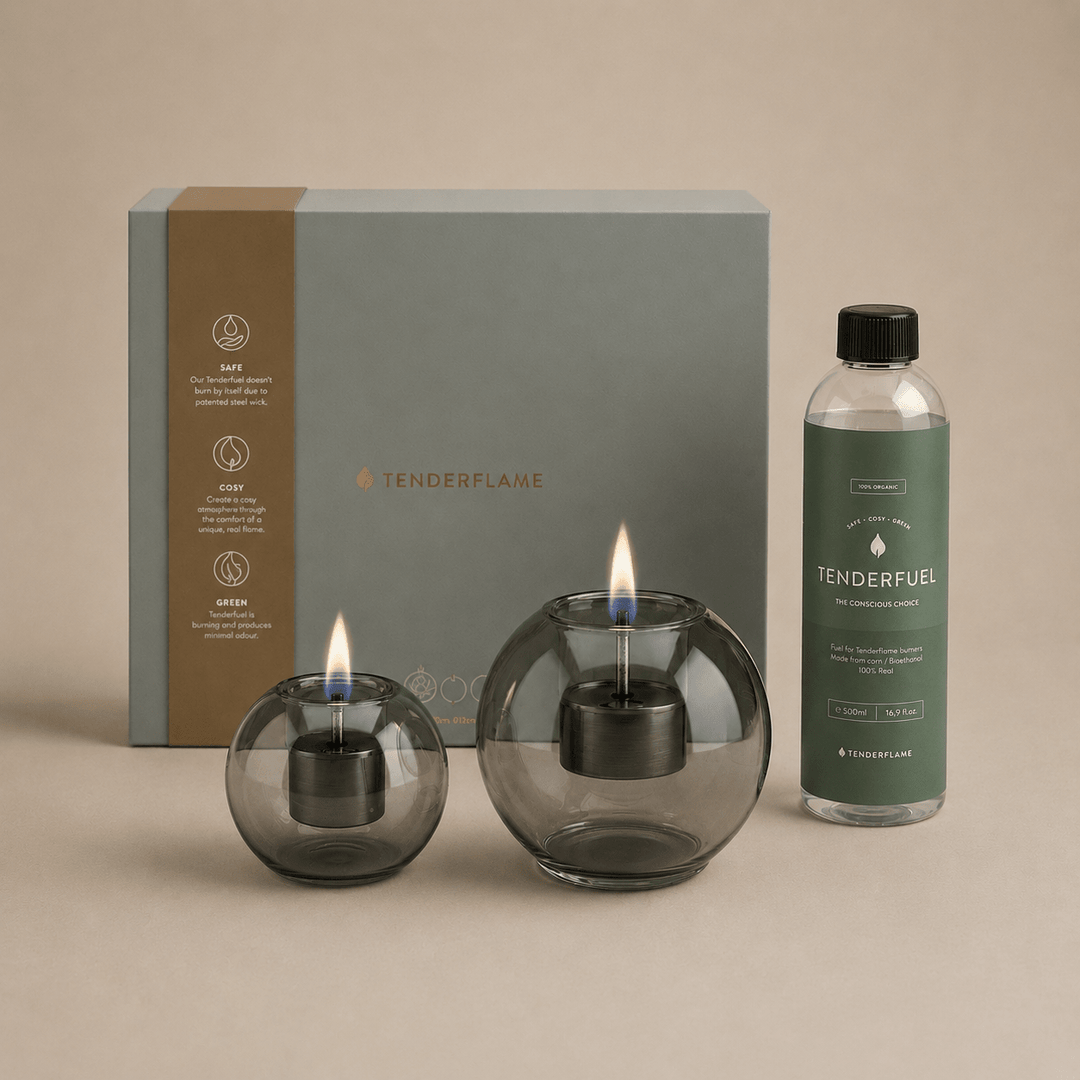 Tenderflame Globus Giftset glazen tafelhaarden met Tenderfuel