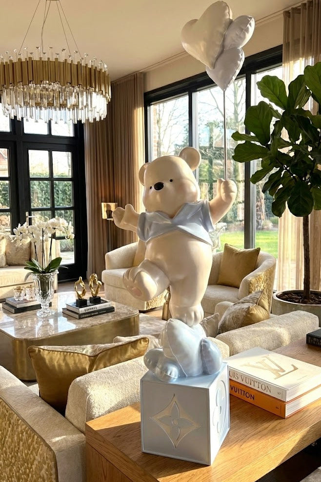 SkyDream Balloon Bear – Luxe Decorbeeld met Hart Ballonnen (165 cm)