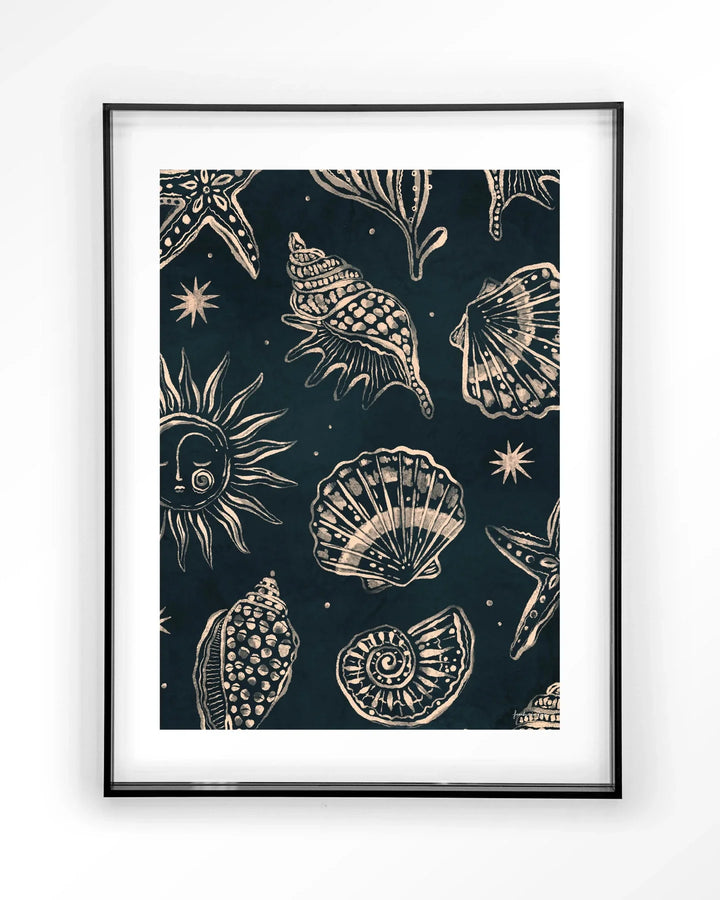 Seashells Midnight - Moderne Wanddecoratie | Artprint, Glass Art & Wandkleed