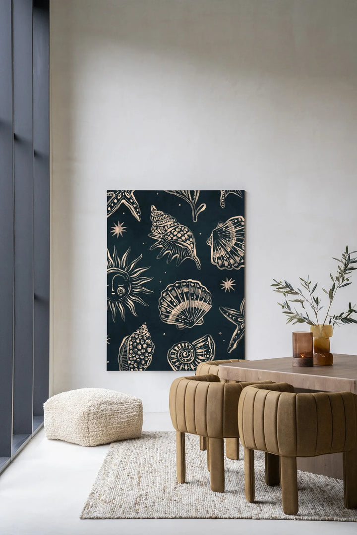 Seashells Midnight - Moderne Wanddecoratie | Artprint, Glass Art & Wandkleed