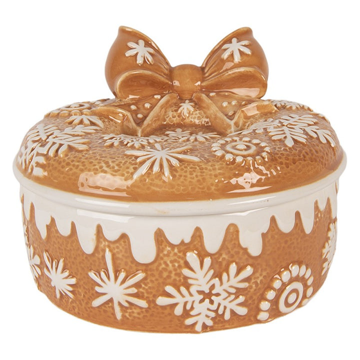 Kerst Voorraadpot met Strik – Bruin Keramiek
